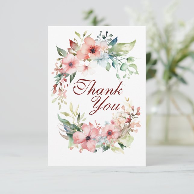 Pink Floral Flat Thank You Card (Standing Front)