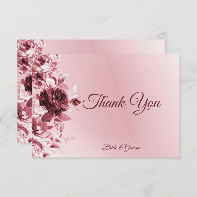Pink Floral Flat Thank You Card (Front/Back)