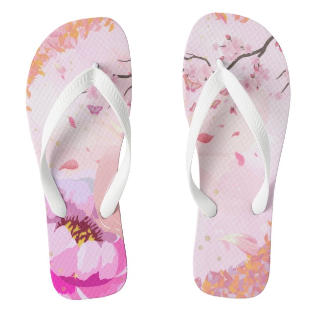 Pink Floral Flip Flops (Footbed)