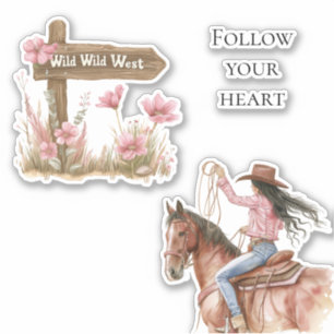 Pink Floral Floral Girl Wild West Girl on horse
