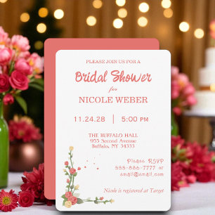Pink Floral Flower Bridal Shower Invitation