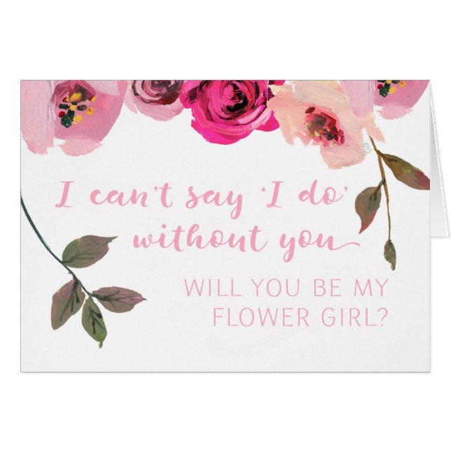 Pink Floral Flower Girl Wedding Proposal Card (Front Horizontal)