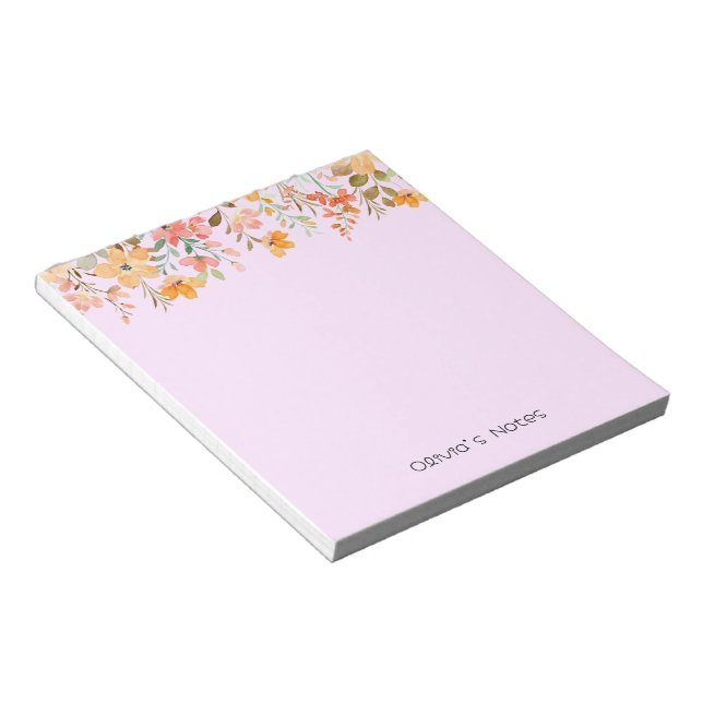 Pink Floral Flower gradient Personalised name Notepad (Angled)