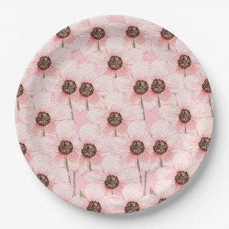 Pink Floral Flower Pattern Paper Plates