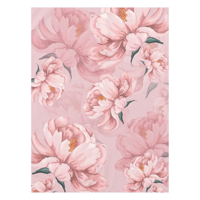 Pink floral flower pattern tablecloth (Front)