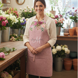 Pink Floral Flower Prettry Monogram Apron