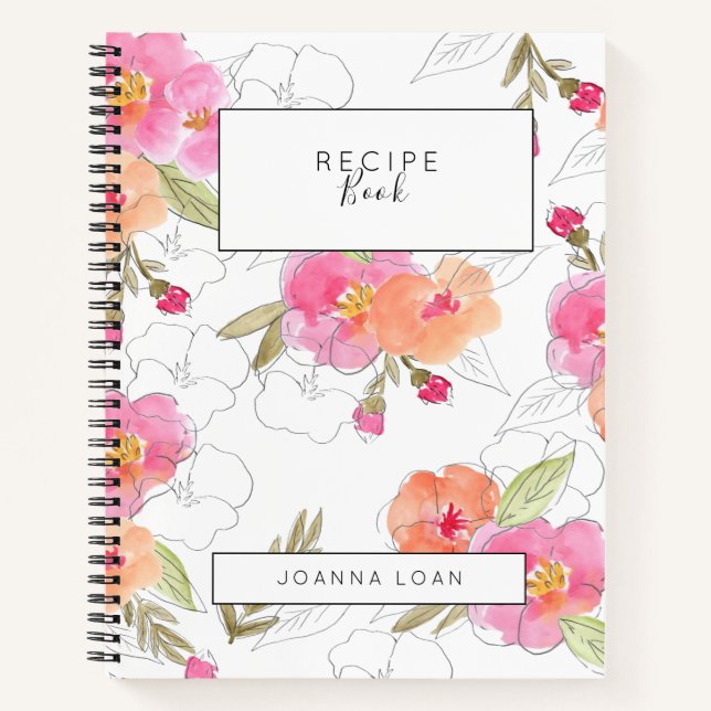 Pink floral flower recipe book cook book (Front)
