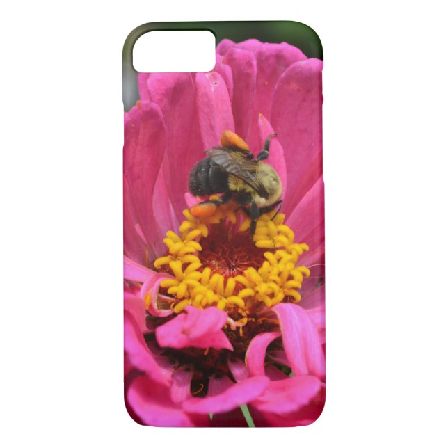 Pink floral flower Zinnia Bumble honey bee Case-Mate iPhone Case (Back)