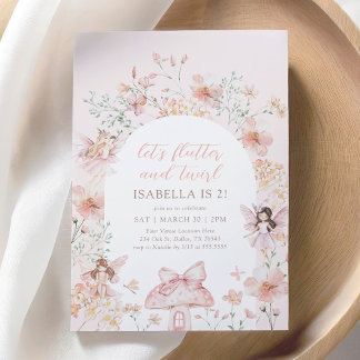 Pink Floral Flutter and Twirl Fairy Birthday Invitation