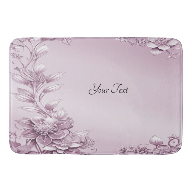 Pink Floral Foliage Bath Mat (Front)