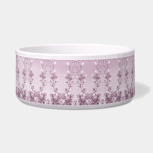 Pink Floral Foliage Ceramic Pet Bowl