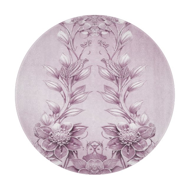Pink Floral Foliage Cutting Board (Front)
