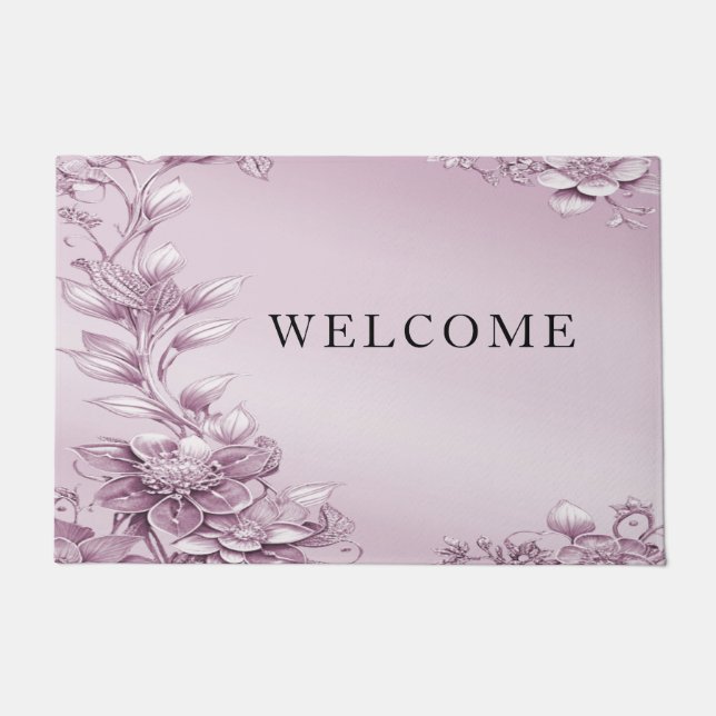 Pink Floral Foliage Doormat (Front)