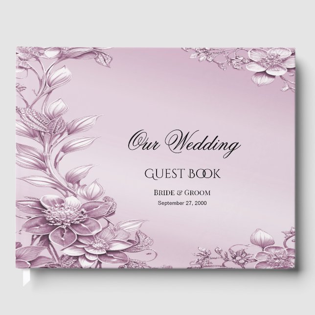Pink Floral Foliage Guest Book (Front)