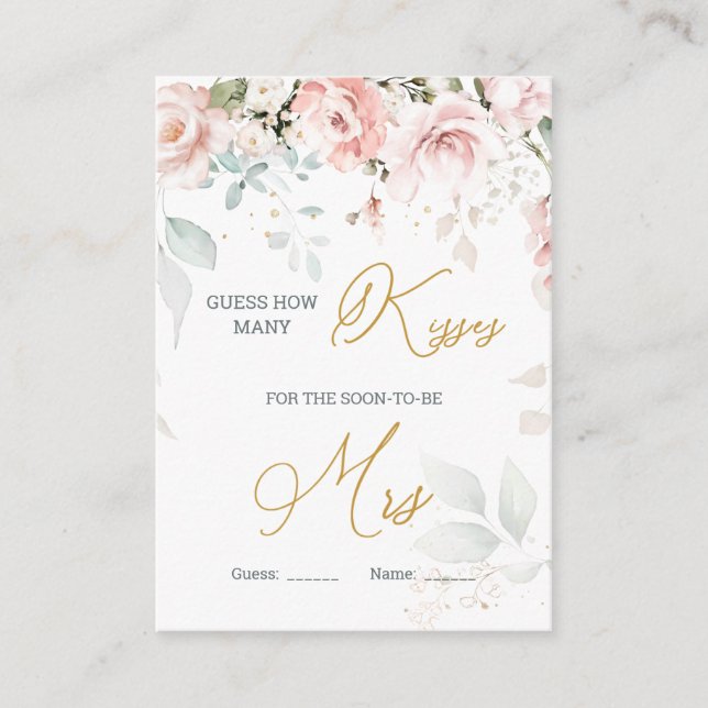 Pink Floral Foliage How Many Kisses in the Jar Enclosure Card (Front)