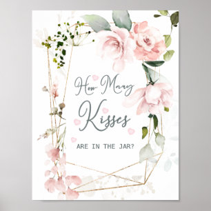 Pink Floral Foliage How Many Kisses in the Jar Poster