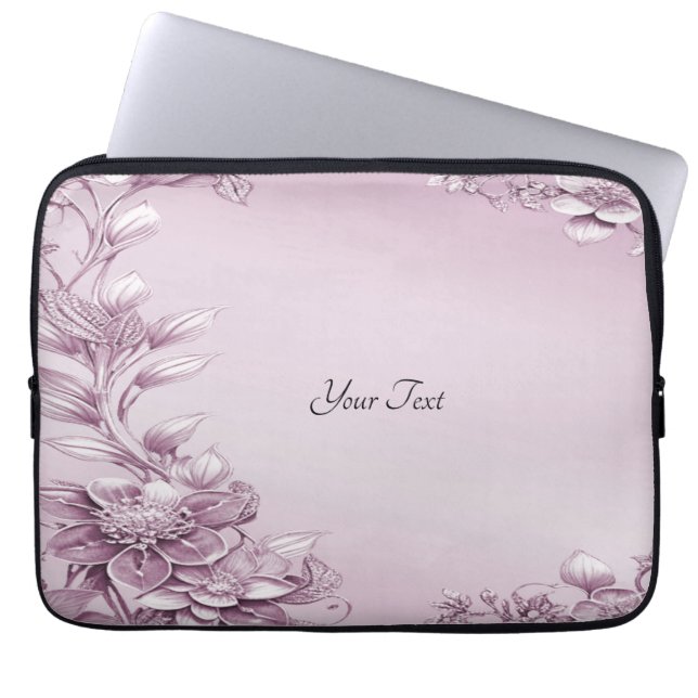 Pink Floral Foliage Laptop Sleeve (Front)