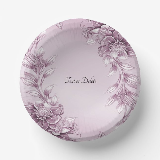 Pink Floral Foliage Paper Bowls Plate (Front)
