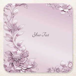 Pink Floral Foliage Paper Coaster