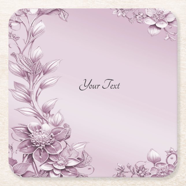 Pink Floral Foliage Paper Coaster (Front)