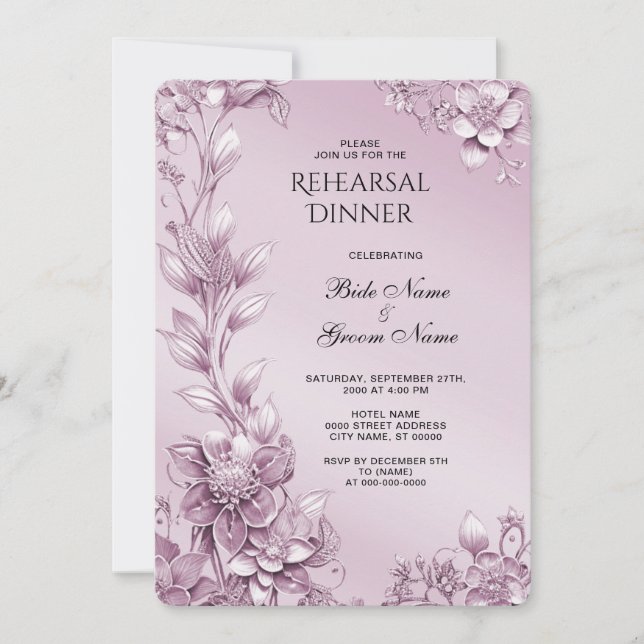 Pink Floral Foliage Rehearsal Dinner Invitation (Front)