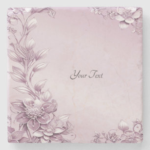 Pink Floral Foliage Stone Coaster