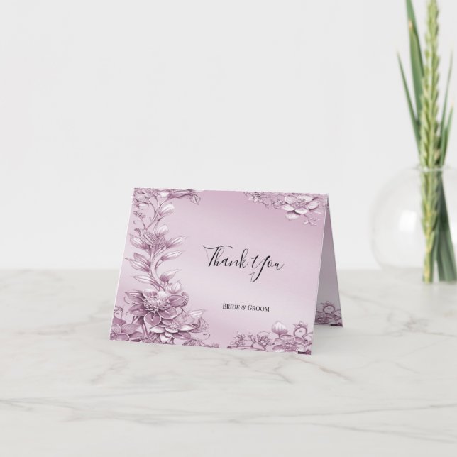 Pink Floral Foliage Thank You Card (Front)
