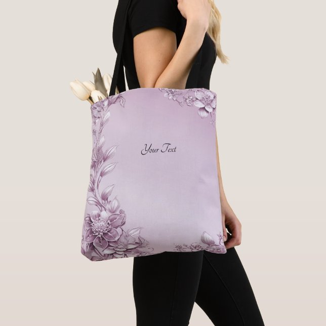 Pink Floral Foliage Tote Bag (Close Up)