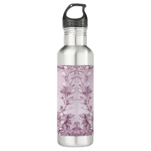 Pink Floral Foliage Water Bottle