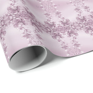 Pink Floral Foliage Wrapping Paper