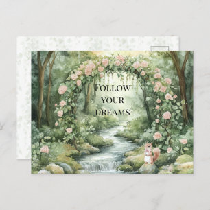 Pink Floral Forest Squirrel Postcard