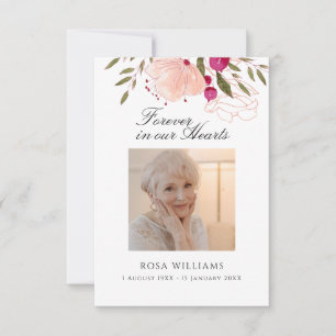 Pink Floral Forever In Our Hearts Prayer Card