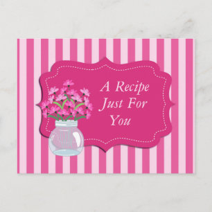 Pink Floral Frame and Stripes Recipe Card Postcard