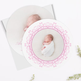 Pink Floral Frame Baby Photo Announcement