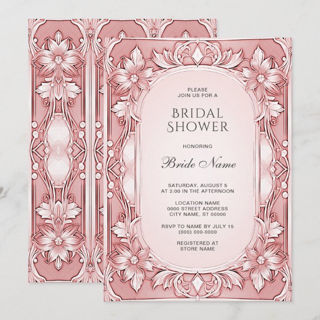 Pink Floral Frame Bridal Shower Invitation (Front/Back)