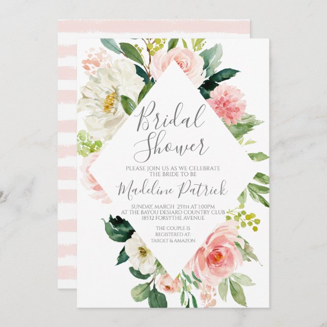 Pink Floral Frame Bridal Shower Invitation (Front/Back)
