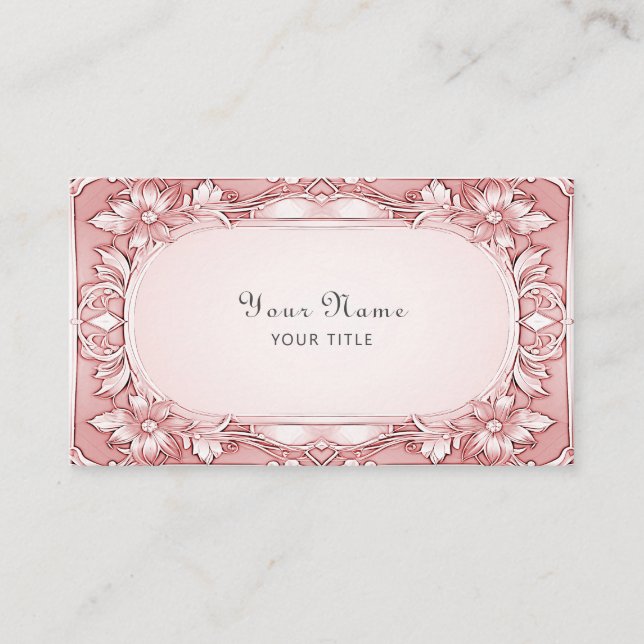 Pink Floral Frame Business Card (Front)