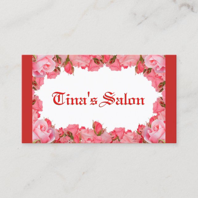 Pink Floral Frame Business Card (Front)