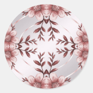 Pink Floral Frame Classic Round Sticker