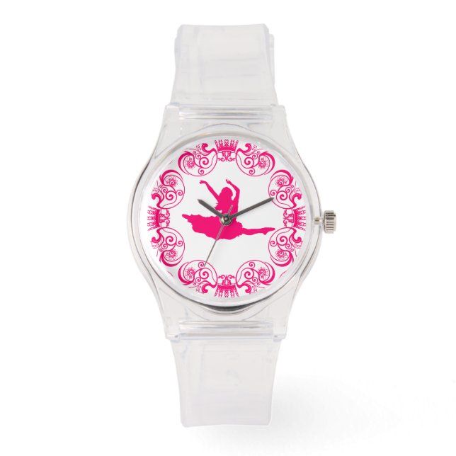 Pink Floral Frame Dancer Silhouette Watch (Front)