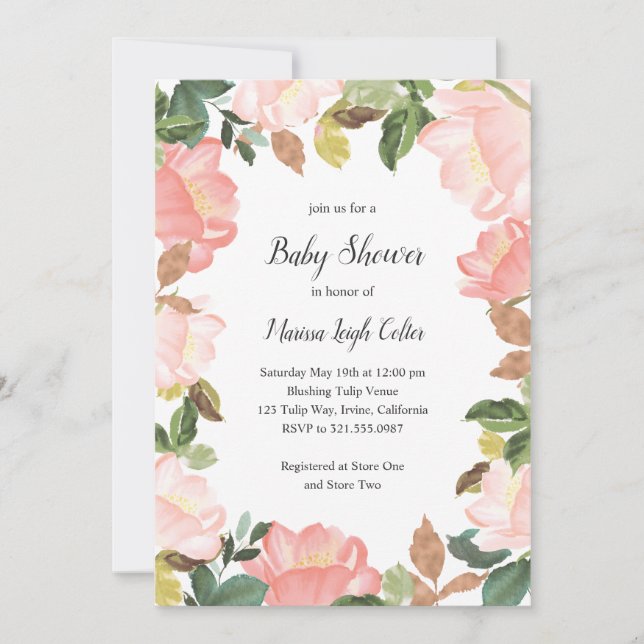 Pink Floral Frame Elegant Baby Shower Invitation (Front)
