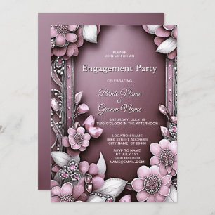 Pink Floral Frame Engagement Invitation
