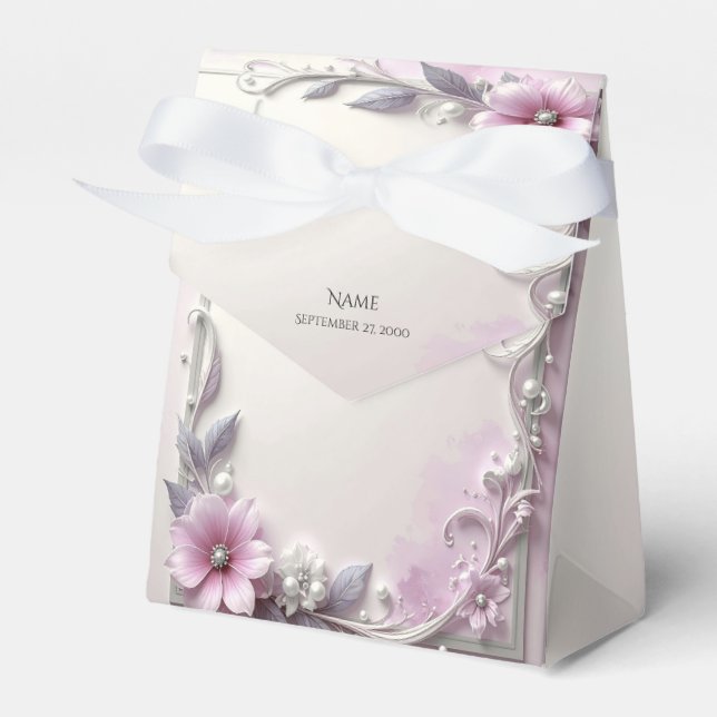 Pink Floral Frame Favor Box (Front Side)