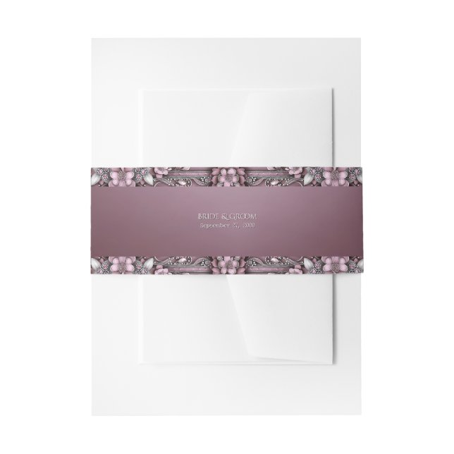 Pink Floral Frame Invitation Belly Band (Front Example)