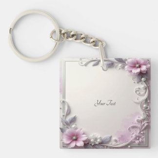 Pink Floral Frame Keychain