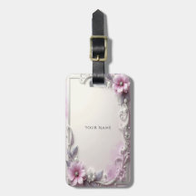 Pink Floral Frame Luggage Tag