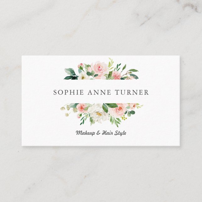 Pink Floral Frame Makeup Artist Hair Style Business Card (Front)