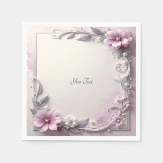 Pink Floral Frame Napkin