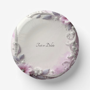 Pink Floral Frame Paper Bowls Plate