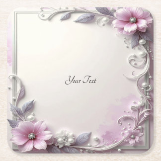 Pink Floral Frame Paper Coaster